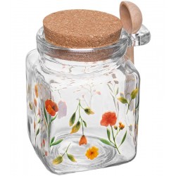 Pote 290ml Quadrado com Tampa e Colher Encanto Vidro 